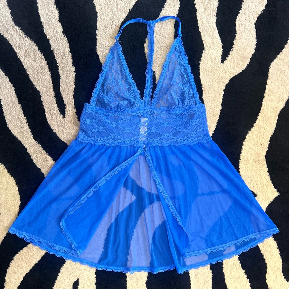 PINK Victoria’s secret blue mesh lingerie top